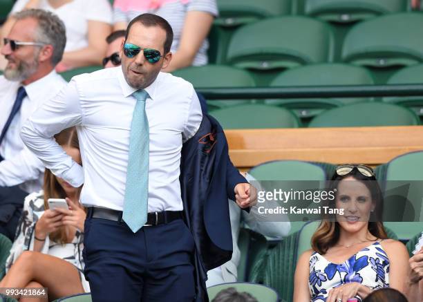 Sergio Garcia and Angela Akins Garcia attend day six of the Wimbledon Tennis Championships at the All England Lawn Tennis and Croquet Club on July 7,...