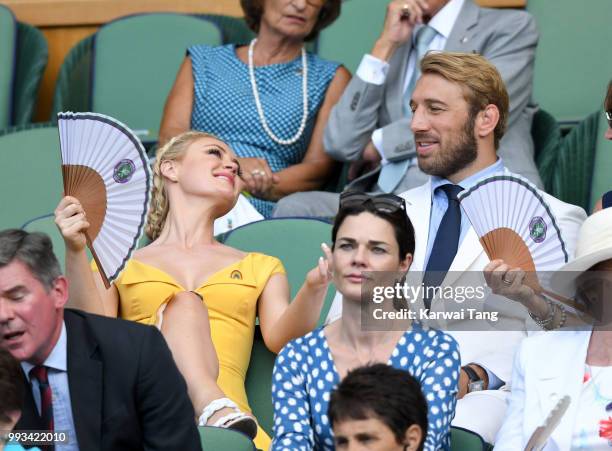 Camilla Kerslake and Chris Robshaw attend day six of the Wimbledon Tennis Championships at the All England Lawn Tennis and Croquet Club on July 7,...