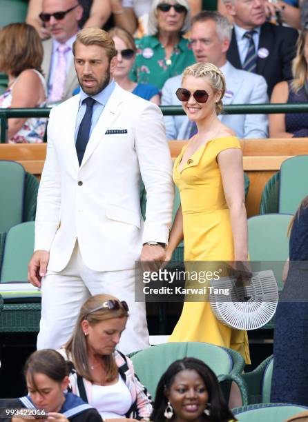 Camilla Kerslake and Chris Robshaw attend day six of the Wimbledon Tennis Championships at the All England Lawn Tennis and Croquet Club on July 7,...