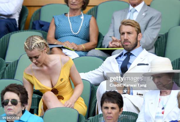 Camilla Kerslake and Chris Robshaw attend day six of the Wimbledon Tennis Championships at the All England Lawn Tennis and Croquet Club on July 7,...