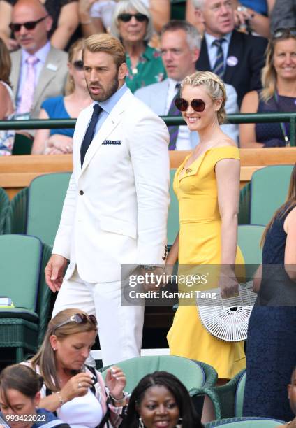 Camilla Kerslake and Chris Robshaw attend day six of the Wimbledon Tennis Championships at the All England Lawn Tennis and Croquet Club on July 7,...