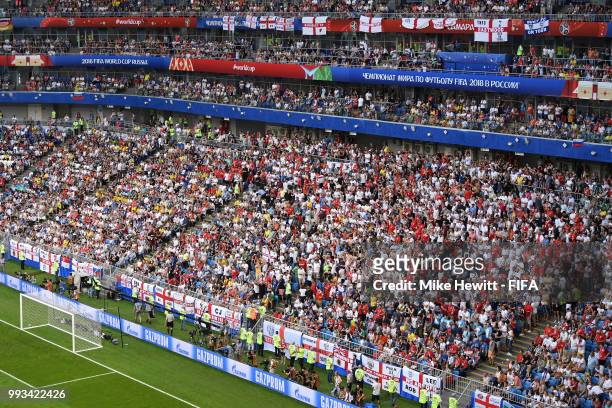 General view of England fans in Samara Arena during the 2018 FIFA World Cup Russia Quarter Final match between Sweden and England at Samara Arena on...