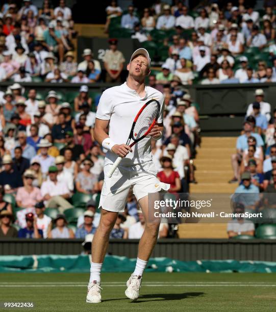 Kyle Edmund during his match against Novak Djokovic in their Men's Singles Third Round match at All England Lawn Tennis and Croquet Club on July 7,...