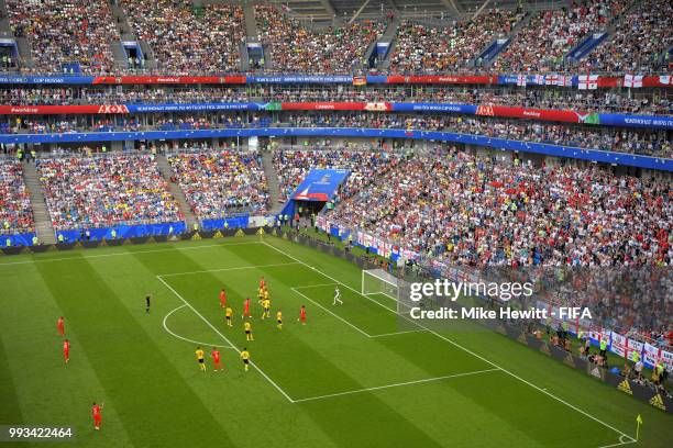 General view of England fans in Samara Arena during the 2018 FIFA World Cup Russia Quarter Final match between Sweden and England at Samara Arena on...