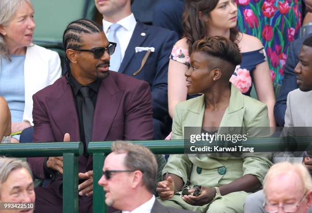 David Haye and Nicola Adams attend day six of the Wimbledon Tennis Championships at the All England Lawn Tennis and Croquet Club on July 7, 2018 in...