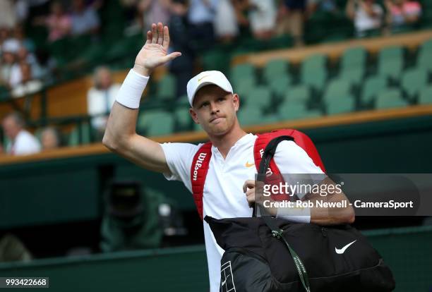 Kyle Edmund during his match against Novak Djokovic in their Men's Singles Third Round match at All England Lawn Tennis and Croquet Club on July 7,...