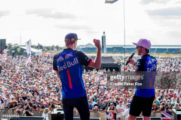 Brendon Hartley of Scuderia Toro Rosso and New Zealand with Pierre Gasly of Scuderia Toro Rosso and France after qualifying for the Formula One Grand...