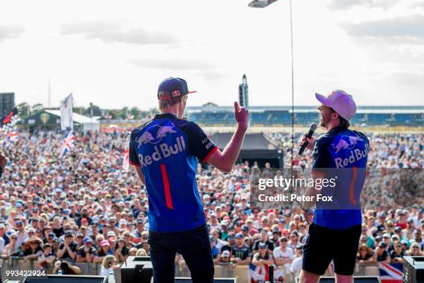 Brendon Hartley of Scuderia Toro Rosso and New Zealand with Pierre Gasly of Scuderia Toro Rosso and France after qualifying for the Formula One Grand...