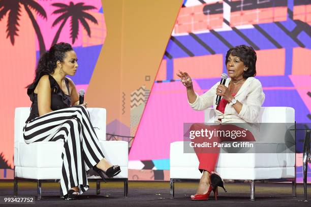 Angela Rye and Maxine Waters speak onstage during the 2018 Essence Festival presented by Coca-Cola at Ernest N. Morial Convention Center on July 7,...