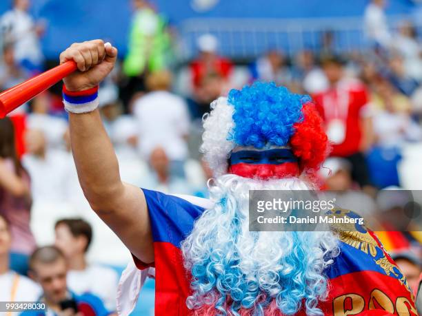 Russian fan ahead of the 2018 FIFA World Cup Russia Quarter Final match between Sweden and England at Samara Arena on July 7, 2018 in Samara, Russia.