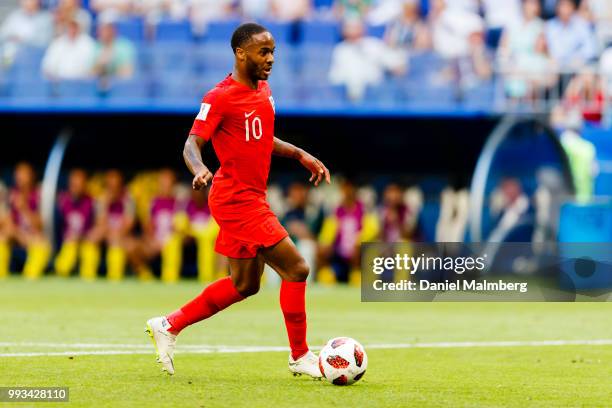 Raheem Sterling of England in action during the 2018 FIFA World Cup Russia Quarter Final match between Sweden and England at Samara Arena on July 7,...