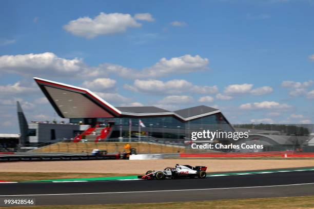 Romain Grosjean of France driving the Haas F1 Team VF-18 Ferrari on track during qualifying for the Formula One Grand Prix of Great Britain at...