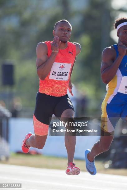 Andre de Grasse struggling to qualify for the 100m final at the 2018 Athletics Canada National Track and Field Championships held on July 6 at the...