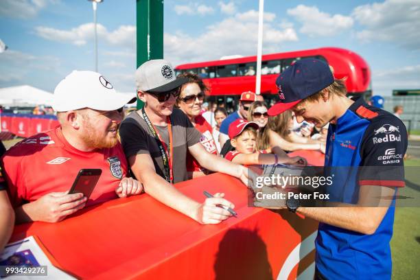 Brendon Hartley of Scuderia Toro Rosso and New Zealand during qualifying for the Formula One Grand Prix of Great Britain at Silverstone on July 7,...