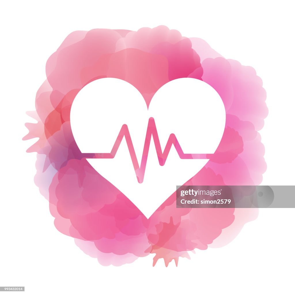 Heartbeat icon on watercolor background