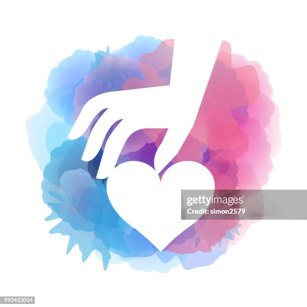 human hand holding heart shape - wellbeing background stock illustrations