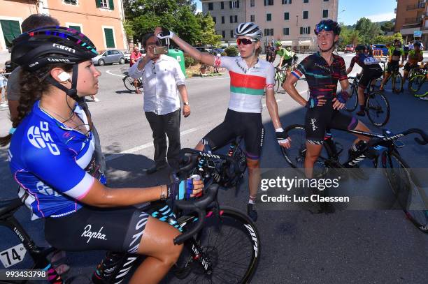Arrival / Elena Cecchini of Italy and Team Canyon SRAM Racing Best Italian rider jersey / Alena Amialiusik of Belarus and Team Canyon SRAM Racing /...