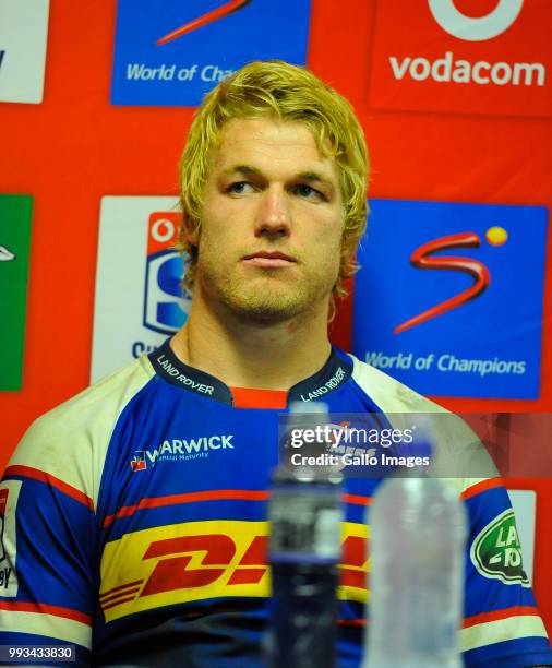 Pieter-Steph du Toit of the Stormers during the Super Rugby match between DHL Stormers and Cell C Sharks at DHL Newlands on July 07, 2018 in Cape...