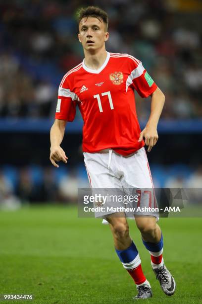 Aleksandr Golovin of Russia in action during the 2018 FIFA World Cup Russia Quarter Final match between Russia and Croatia at Fisht Stadium on July...