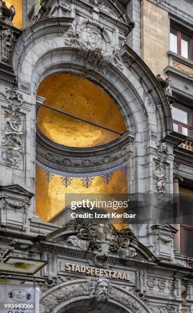 gilded alcove of the stadsfeestzaal at antwerp, on the facade. flanders, belgium - alcove stock pictures, royalty-free photos & images