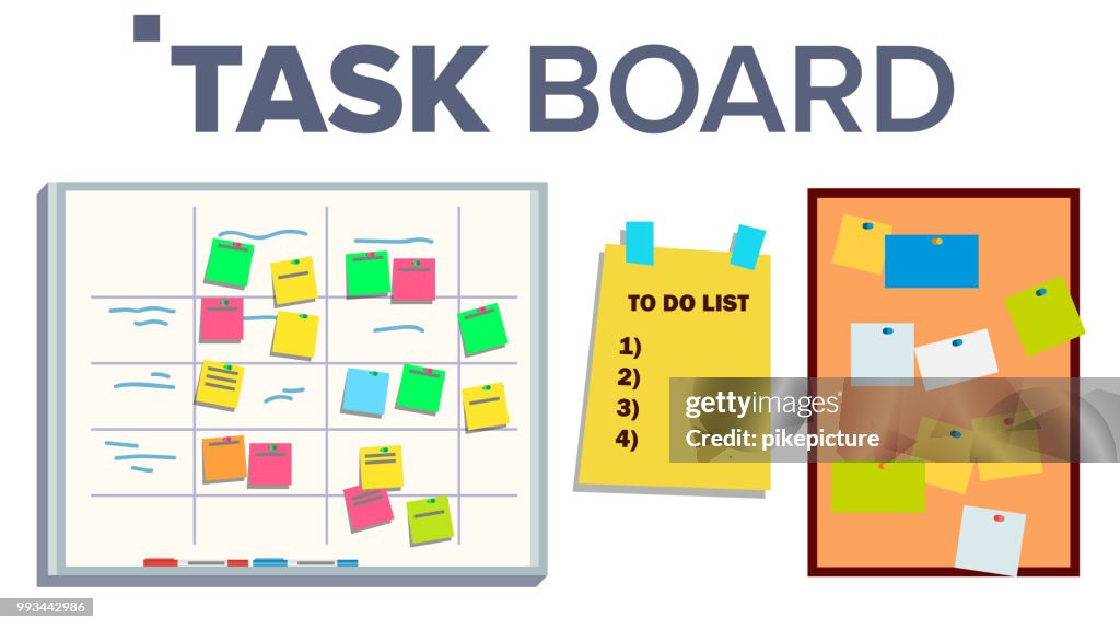 Task Board Set Vector Sticker Notes Scrum Tasks For Team Work Progress ...