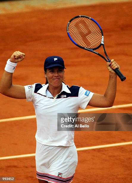 Jennifer Capriati of the USA celebrates after winning her Semi final match against Martina Hingis of Switzerland during the French Open Tennis at...