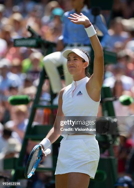 Garbine Muguruza of Spain during her first round match against Naomi Broady of Great Britain on day two of the Wimbledon Lawn Tennis Championships at...