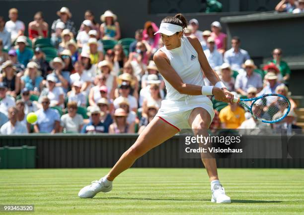 Garbine Muguruza of Spain during her first round match against Naomi Broady of Great Britain on day two of the Wimbledon Lawn Tennis Championships at...
