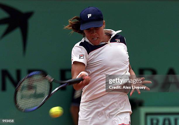 Jennifer Capriati of the USA returns in her Semi final match against Martina Hingis of Switzerland during the French Open Tennis at Roland Garros,...