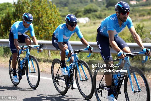 Nairo Quintana of Colombia and Movistar Team / Alejandro Valverde of Spain and Movistar Team / during the 105th Tour de France 2018, Stage 1 a 201km...