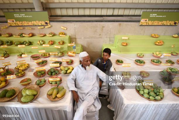 Commercially popular and rare varieties of mangoes are displayed during Mango Festival at Dilli Haat in Janakpuri, on July 7, 2018 in New Delhi,...