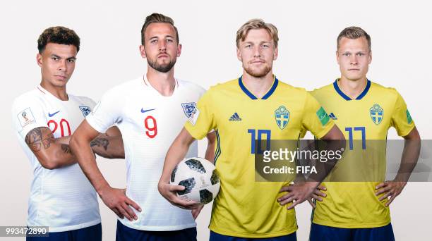 In this composite image a comparison has been made between Dele Alli with Harry Kane of England and Emil Forsberg with Viktor Claesson of Sweden...