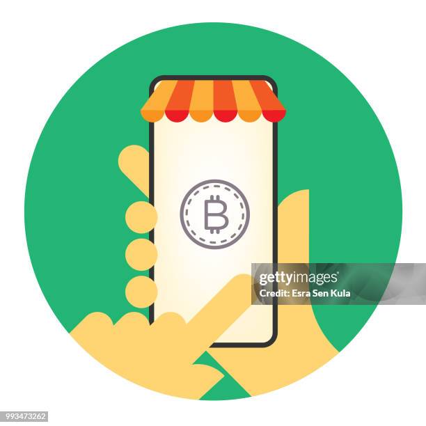 hand holding smartphone with online shopping concept - electronics store counter stock illustrations