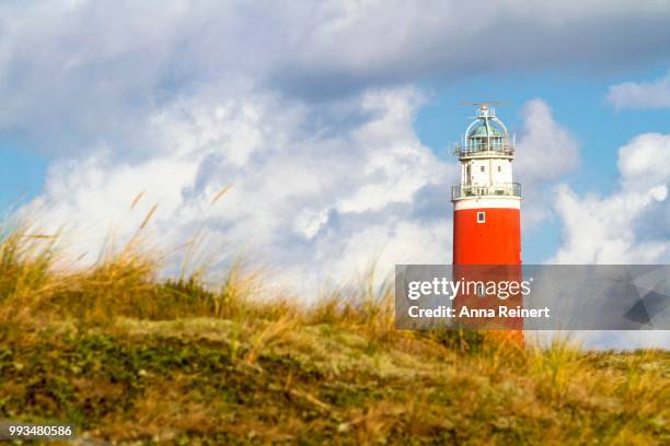 eierland lighthouse with dunes, de cocksdorp, texel, west frisian islands, north holland, holland, the netherlands - friesland noord holland imagens e fotografias de stock