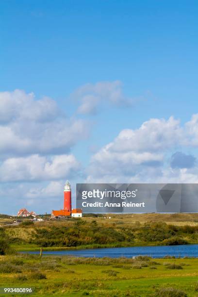 eierland lighthouse with dunes, de cocksdorp, texel, west frisian islands, north holland, holland, the netherlands - friesland noord holland imagens e fotografias de stock