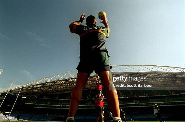 Michael Foley of the Wallabies practices his line out throw during the Australian Wallabies training session in preparation for the third test...