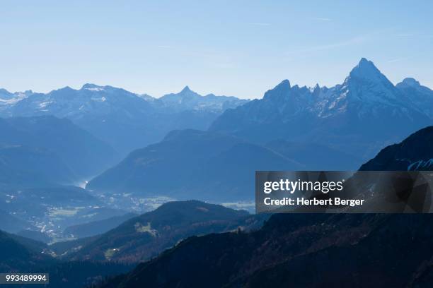 valley of berchtesgaden, at the back mt steinernes meer with mt schoenfeldspitze and mt watzmann, bavaria, germany - meer stock pictures, royalty-free photos & images