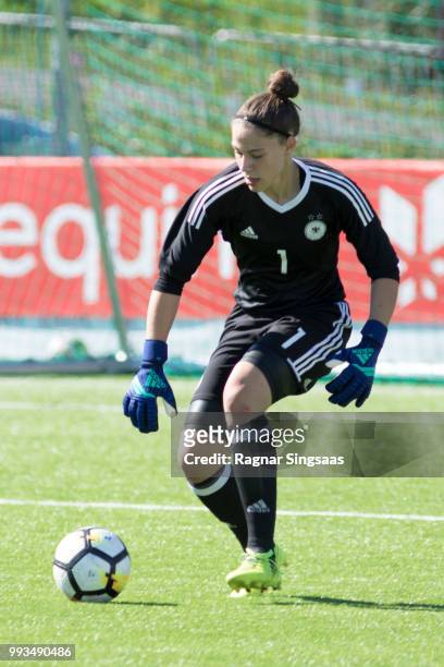 Julia Kassen of Germany controls the ball during the Germany U16 Girl's v Iceland U16 Girl's - Nordic Cup on July 4, 2018 in Raufoss, Norway.