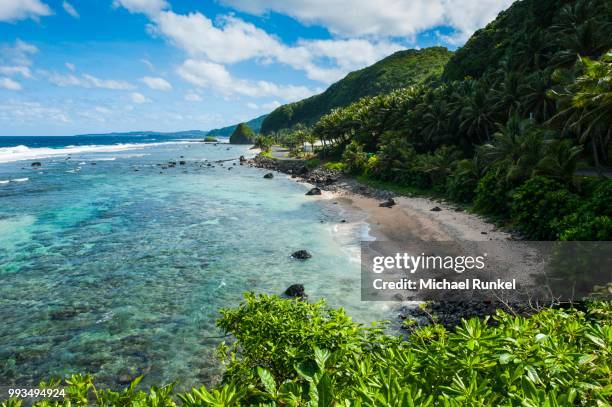 rocky beach on the east coast of tutuila island, american samoa, south pacific - east beach stock pictures, royalty-free photos & images