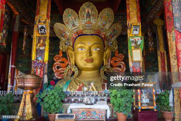 maitreya buddha at thiksay gompa - gompa stockfoto's en -beelden