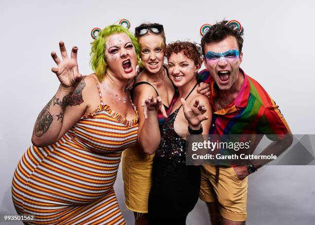 Lauren Harrington, Sarah Perkins, Katie Oldfield and Eric Gruber during a portrait session at Pride In London 2018 at The Trafalgar St. James Hotel...