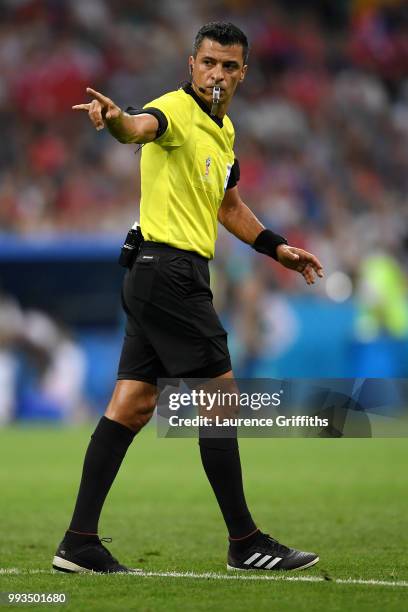 Referee Sandro Ricci gestures during the 2018 FIFA World Cup Russia Quarter Final match between Russia and Croatia at Fisht Stadium on July 7, 2018...