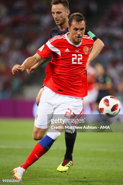 Artem Dzyuba of Russia in action during the 2018 FIFA World Cup Russia Quarter Final match between Russia and Croatia at Fisht Stadium on July 7,...