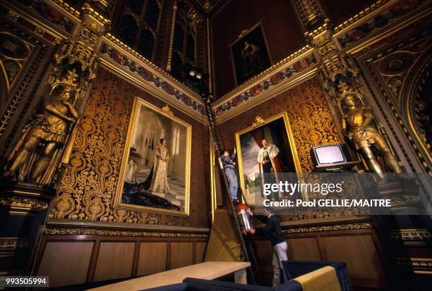 Intérieur du palais de Westminster à Londres en décembre 1986, Royaume-Uni.