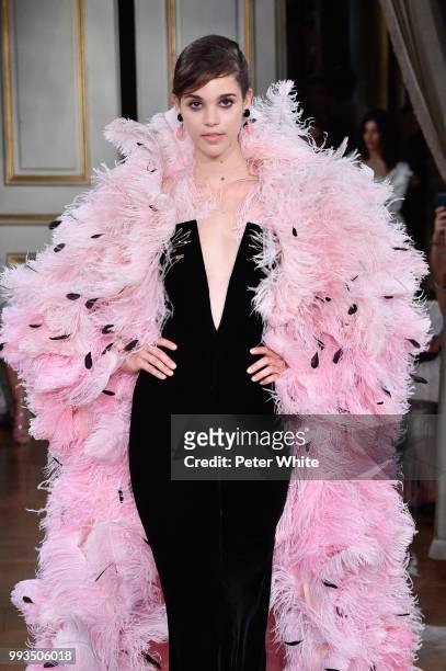 Pauline Hoarau walks the runway during the Giorgio Armani Prive Haute Couture Fall Winter 2018/2019 show as part of Paris Fashion Week on July 3,...
