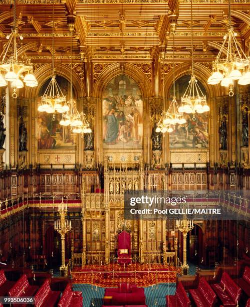 La Chambre des Lords dans le palais de Westminster à Londres en décembre 1986, Royaume-Uni.