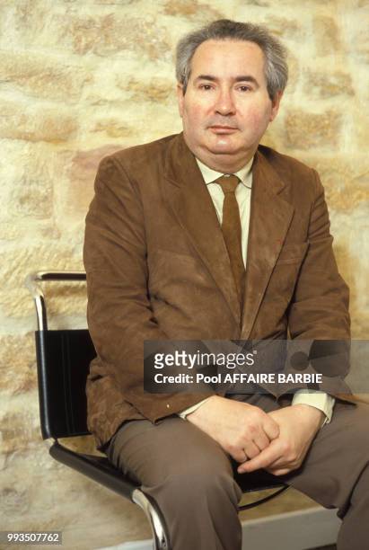 Portrait de Serge Klarsfeld, avocat militant chasseur de nazis, avocat de la partie civile lors du procès de Klaus Barbie le 4 mai 1987 en France.