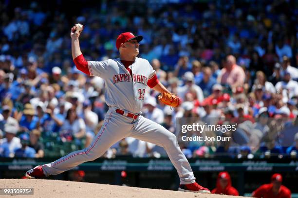 Matt Harvey of the Cincinnati Reds pitches against the Chicago Cubs during the first inning at Wrigley Field on July 7, 2018 in Chicago, Illinois.