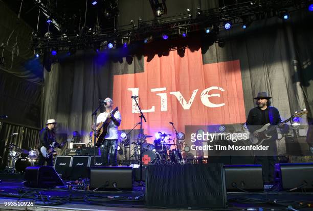 Chad Taylor, Ed Kowalczyk, Chad Gracey and Patrick Dahlheimer of Live perform at Shoreline Amphitheatre on July 6, 2018 in Mountain View, California.