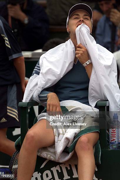 Martina Hingis of Switzerland after losing her Semi final match against Jennifer Capriati of the USA during the French Open Tennis at Roland Garros,...